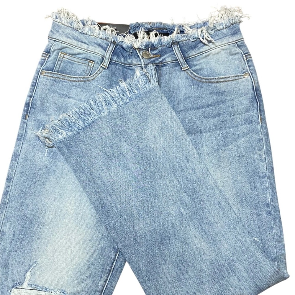 Risen NEW Los Angeles High Waist Frayed Hem Straight Leg Jeans Edgy Grunge 29